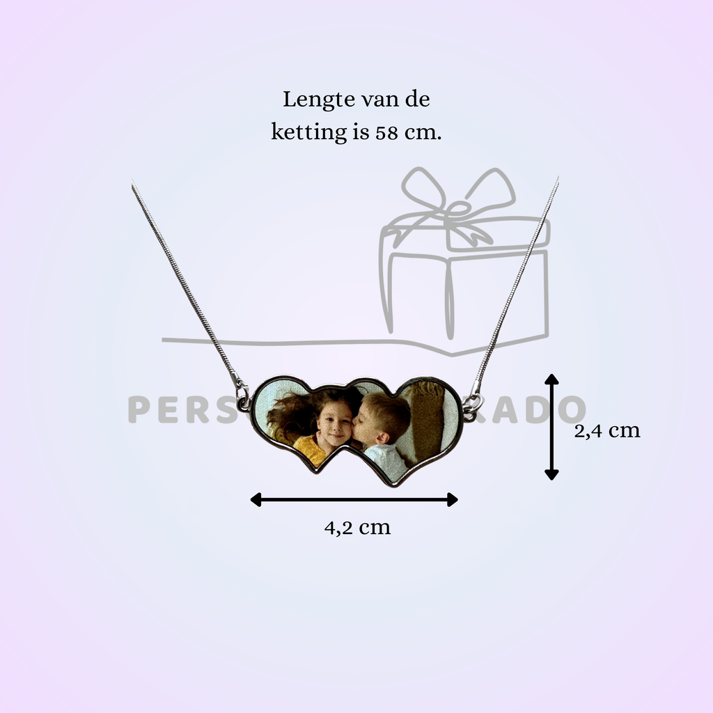 Foto ketting met dubbel hart hanger
