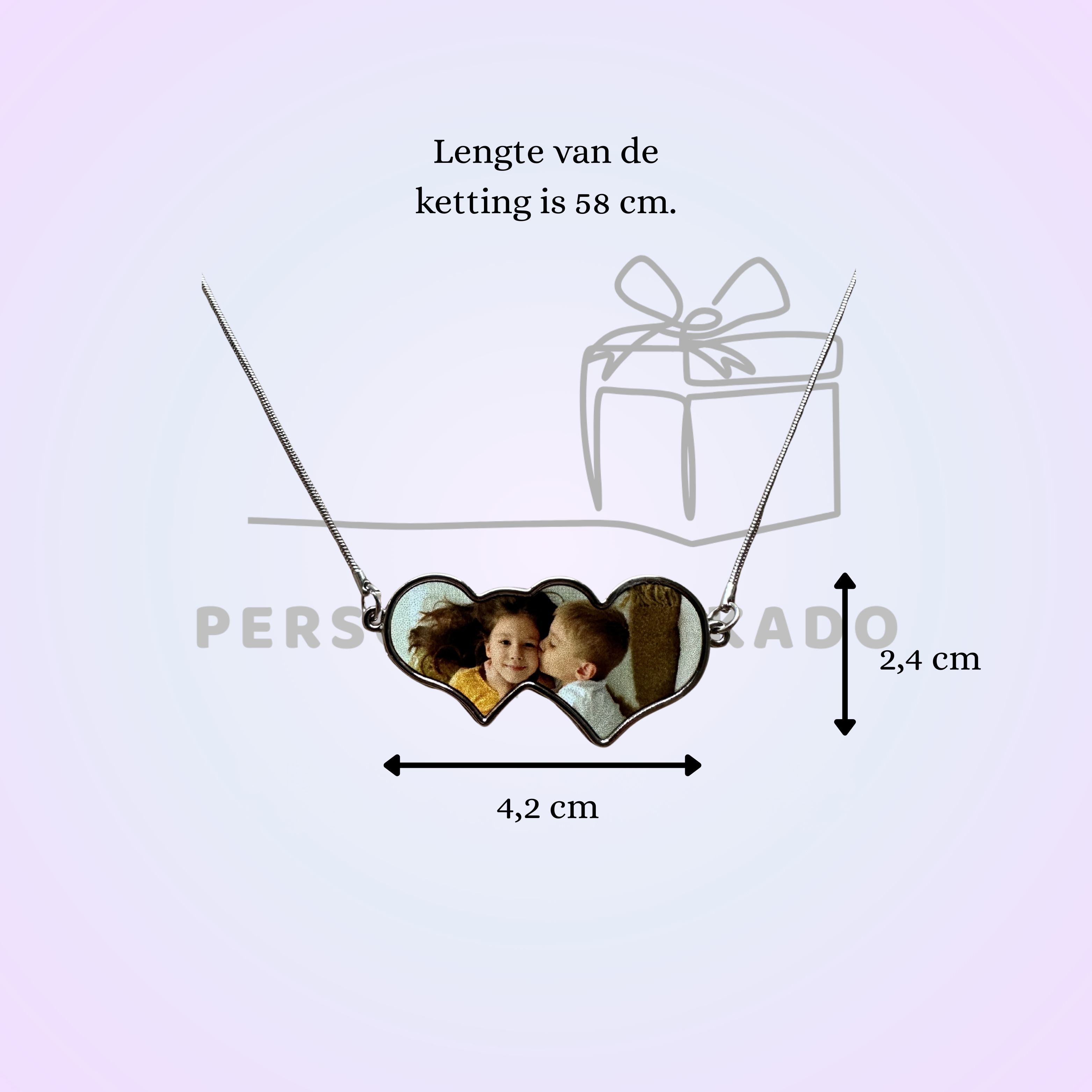Foto ketting met dubbel hart hanger