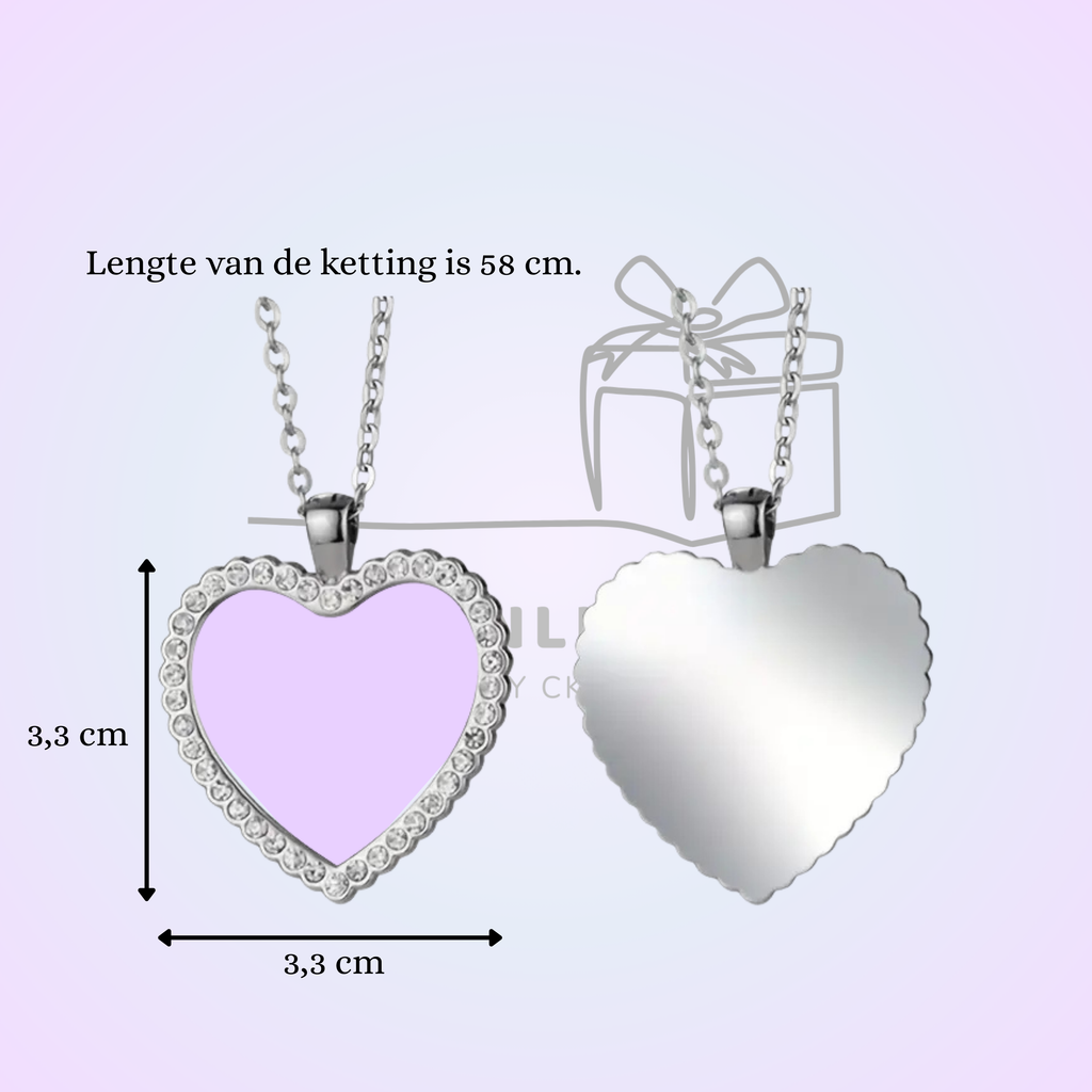 Hartvormige ketting met foto in een hart van zirkonia steentjes