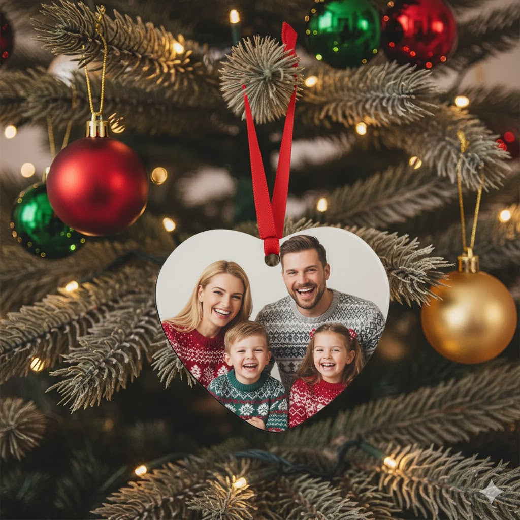 Kerstbal met foto hartvorm