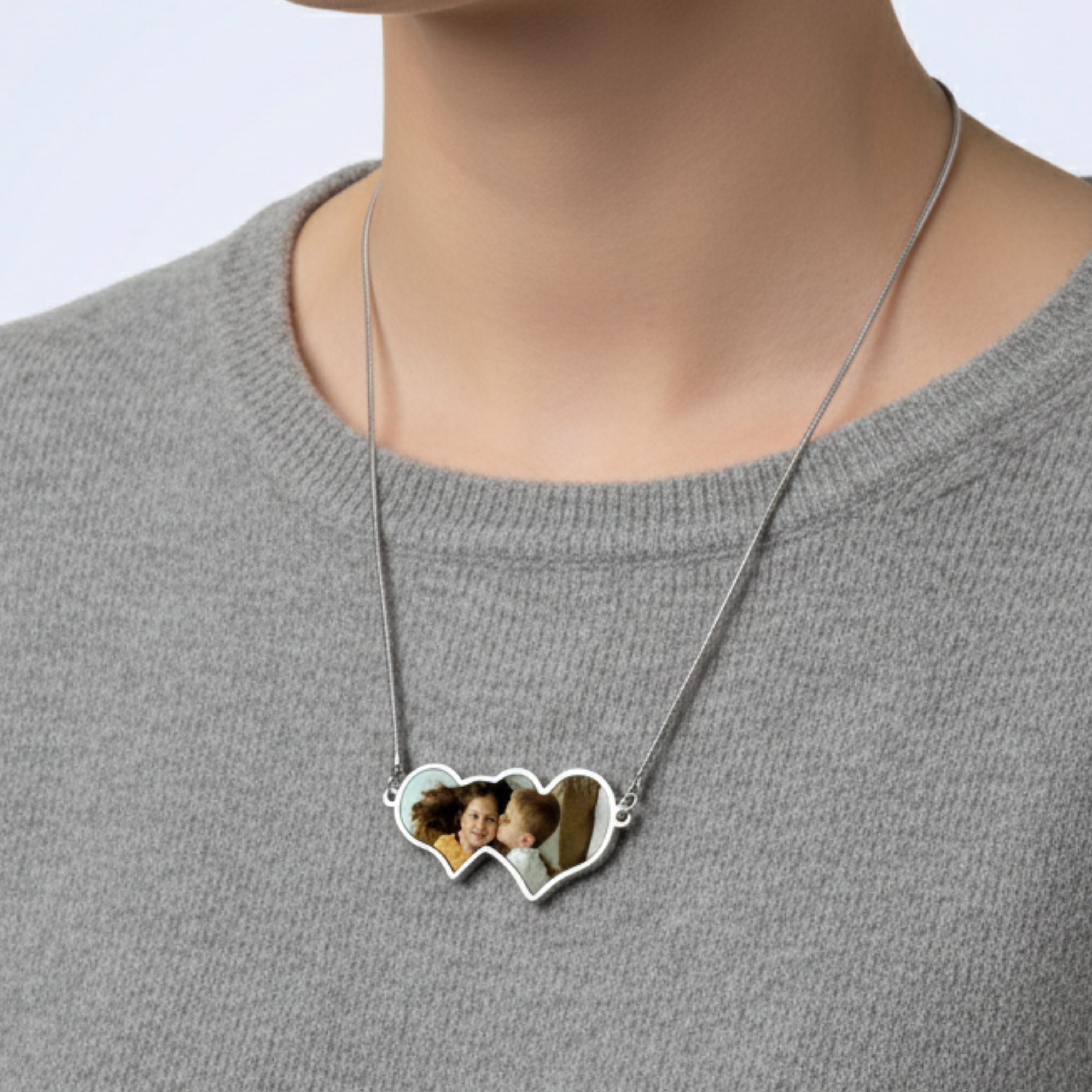 Foto ketting met dubbel hart hanger