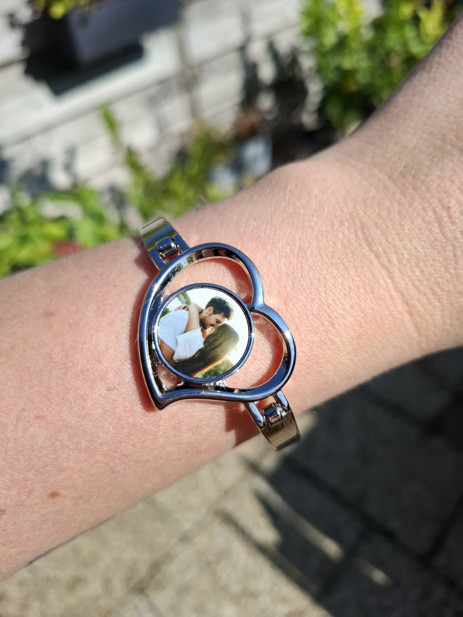 Foto armband hart met ronde foto