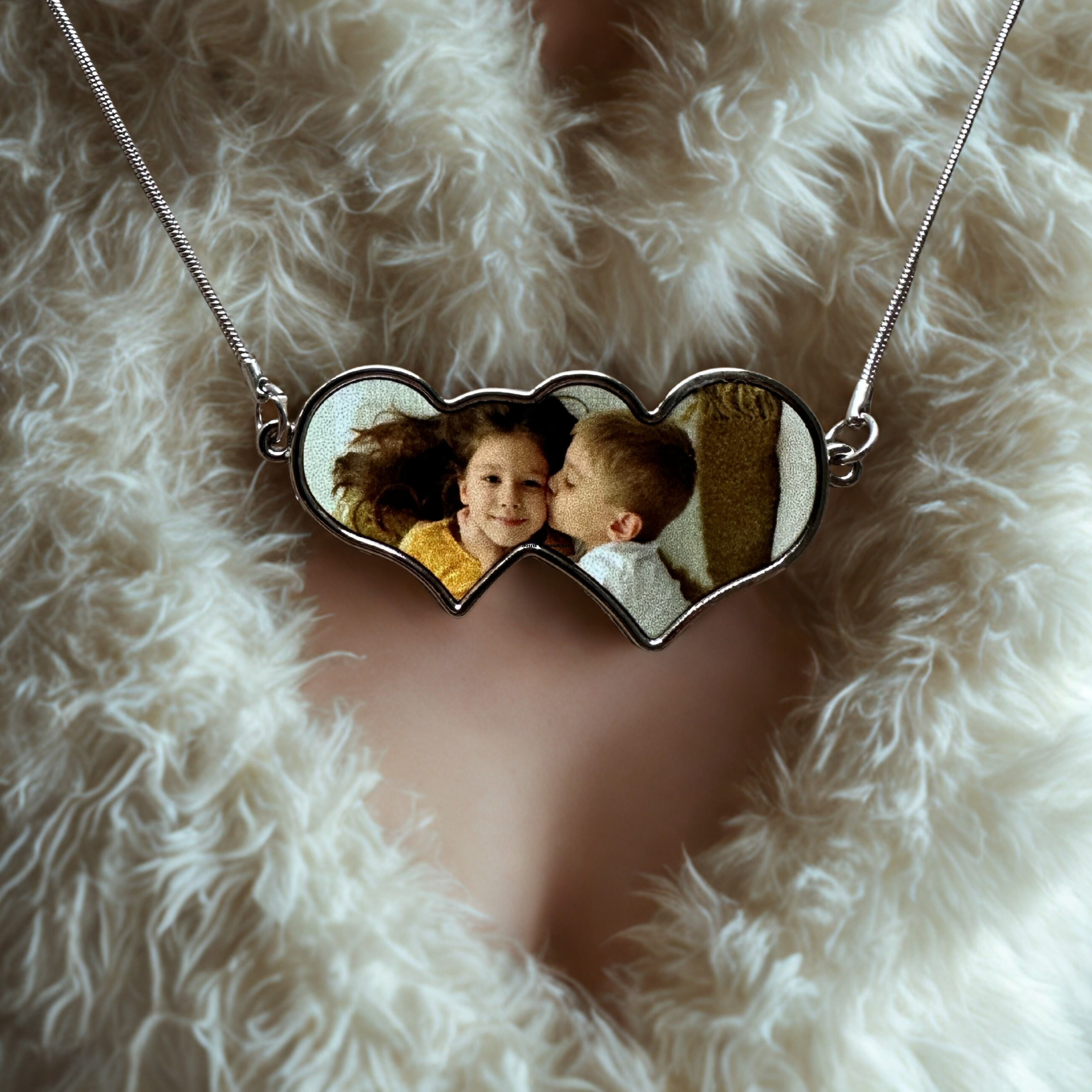 Foto ketting met dubbel hart hanger