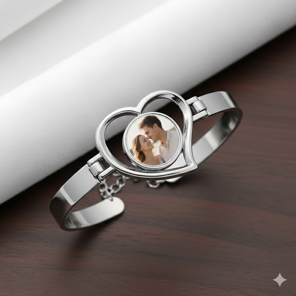 Foto armband hart met ronde foto